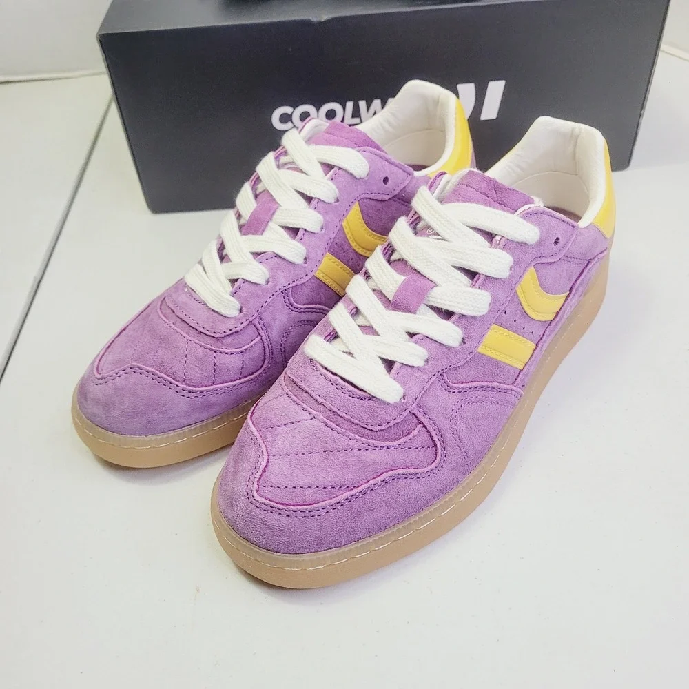 Coolway Women's Goal Sneakers EU 37 (US 6.5) Purple Yellow Suede Low Top Shoes